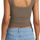 EasyGala Womens Cotton Ribbed Square Neck Tank Tops Basic Backless Sleeveless Summer Cami Shirts 2025 (Brown, L)