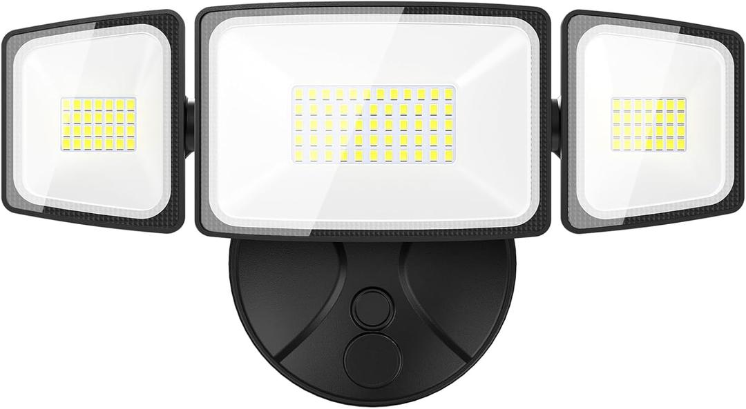 Onforu 60W Flood Lights Outdoor, 6000LM Brightness Security Lights Switch Controlled, 3 Adjustable Heads, IP65 Waterproof, 6500K Wall Mount Exterior LED Flood Light (Black)