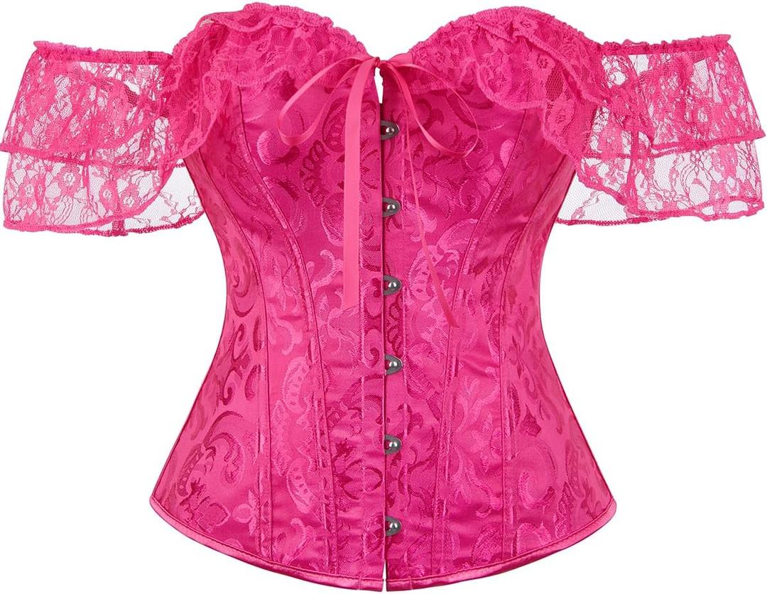 SHYMMUO Corset Top for Women Renaissance Steampunk Bustier Top Sexy Lace Up Corset Top Festival Pirate Halloween Costume (Rose Red, XL)