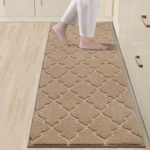 COSY HOMEER Soft Floor Mats for in Front of Sink Super Absorbent Kitchen Rugs 20"x59" Non-Skid Standing Mat Washable,Polyester,Beige
