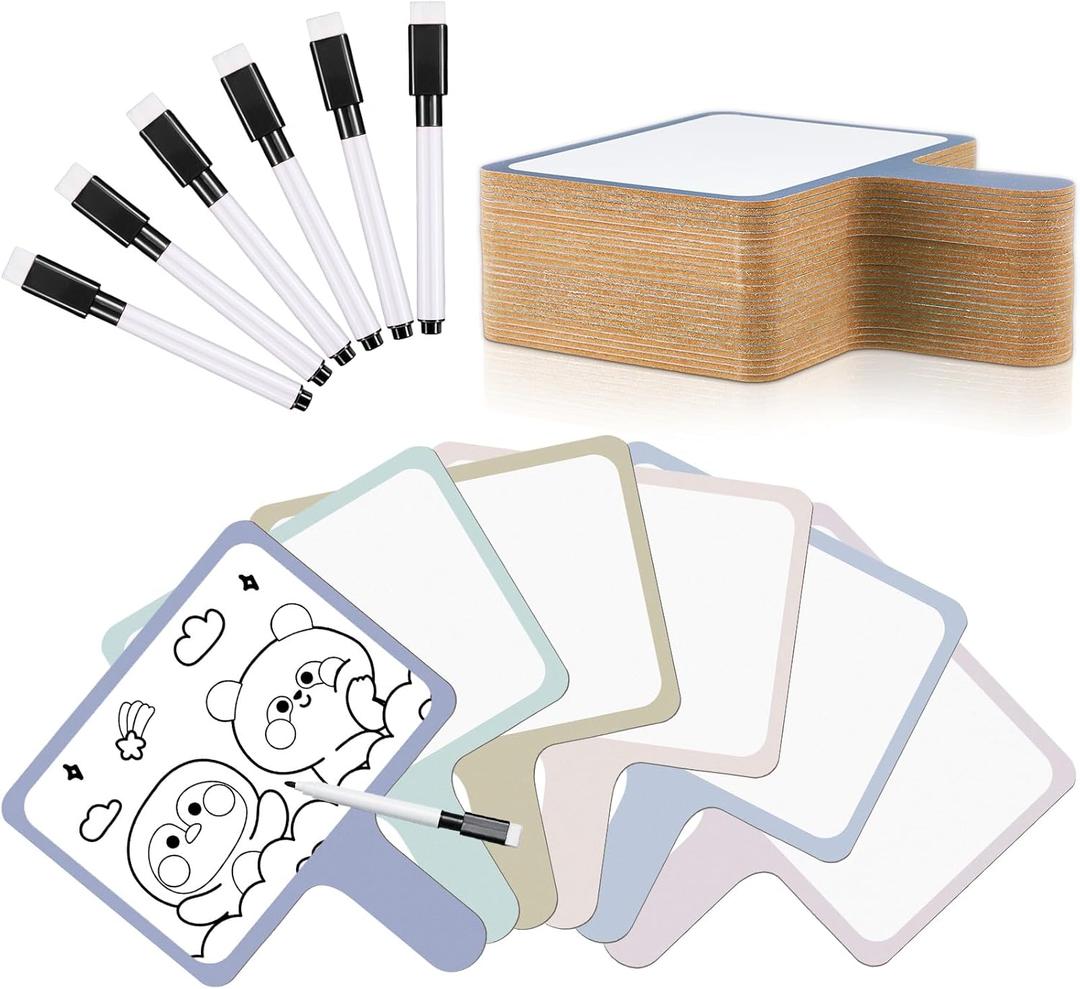 Henoyso 48 Pcs Dry Erase Answer Paddle with Markers Handheld Double Sided Paddles Colorful Flip Answer Dry Erase Paddles White Boards for Students Kids Score Boards Teacher(Rectangle Morandi Styles)