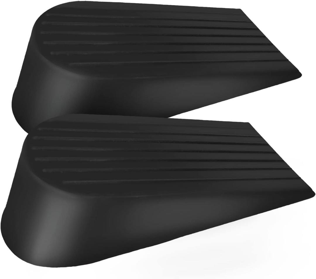 Extra Large Rubber Door Stoppers - Heavy Duty Door Stop Wedge, Jumbo Flexible Door Holder - Black 2 Pack - Non Marking Anti Slip Jammer