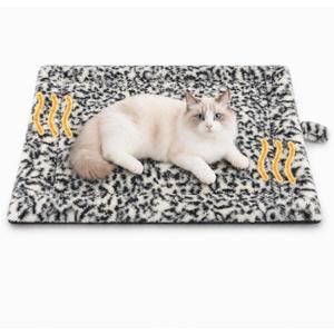Self Warming Cat Pad for Cats and Small Dogs, Non Electric Thermal Pet Mat, Washable Soft Sleeping Mat with Non Slip Backing, Indoor & Sheltered Outdoor Use, 22 x 18 in, Black/White