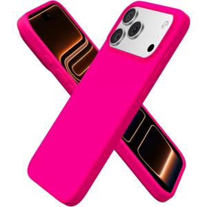 ORNARTO Compatible with iPhone 17 Pro Max Case 6.9", Slim Liquid Silicone 3 Layers Soft Gel Rubber Shockproof Protective Cover with Anti-Scratch Microfiber Lining-Hot Pink