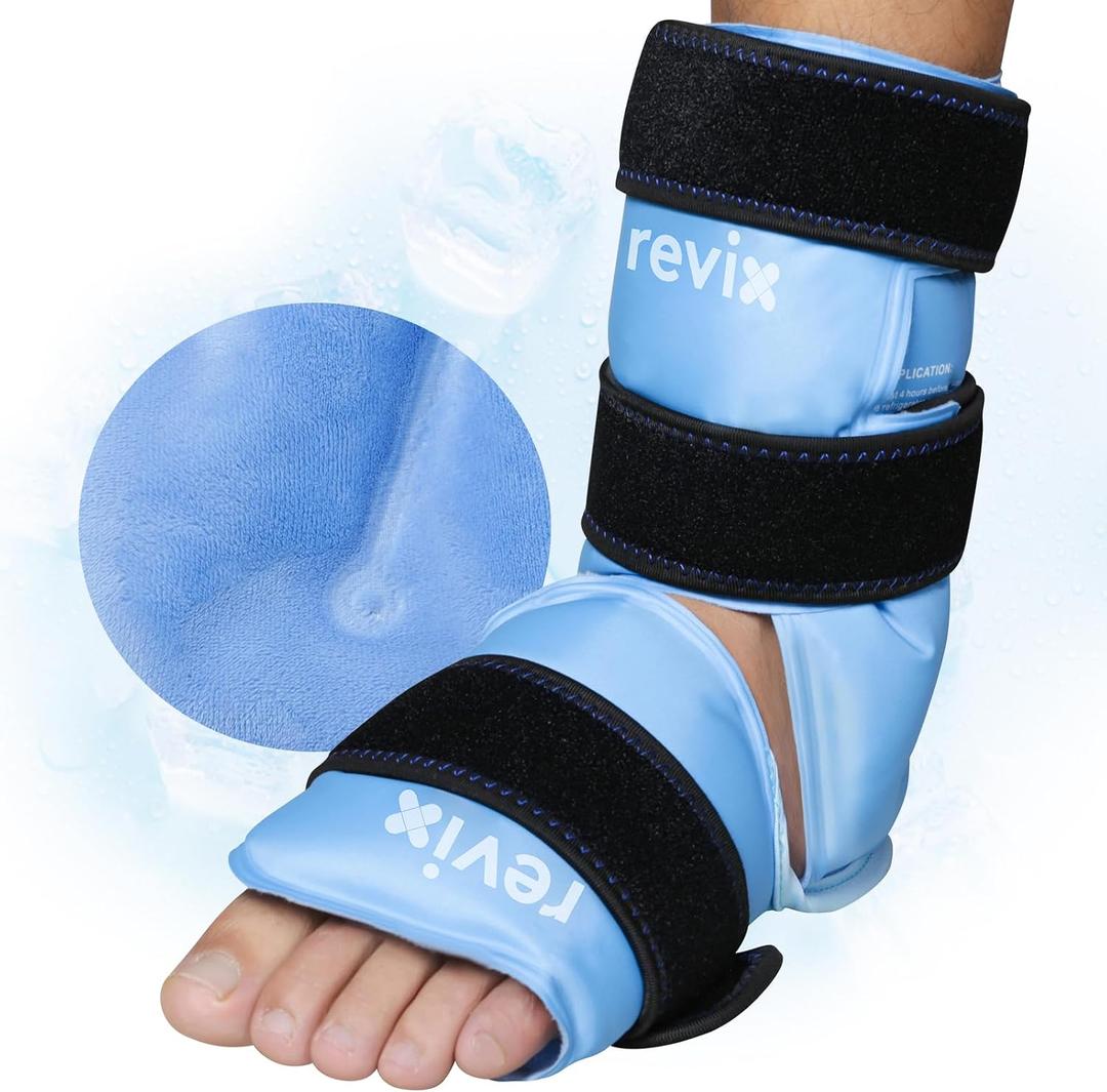 REVIX Ankle Ice Pack Wrap for Foot Pain Relief and Feet Injuries, Reusable Gel Ice Cold Packs for Achilles Tendonitis, Plantar Fasciitis, Sprained Ankles and Heels