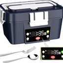 Gorgeous Cordless Electric Lunch Box, Smart Timer Auto Heating Lunch Box with Large Capacity, 10000mAh Rechargeable Food Warmer for Work, Car, Home, Leakproof Bento Container for Adults (Dark Blue)