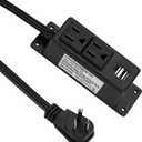 Power Strip with USB, BTU Desktop Power Outlet with 2 AC Outlets, 2 USB Ports, 6.56ft Extension Cord, Mountable Under Desk, Workbench, Nightstand, Dresser, Table, Black