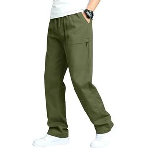 DOWMQ Men's Casual Cargo Pants Workout Sweatpants Joggers Stretch Hiking Drawstring Tactical Trousers, Large