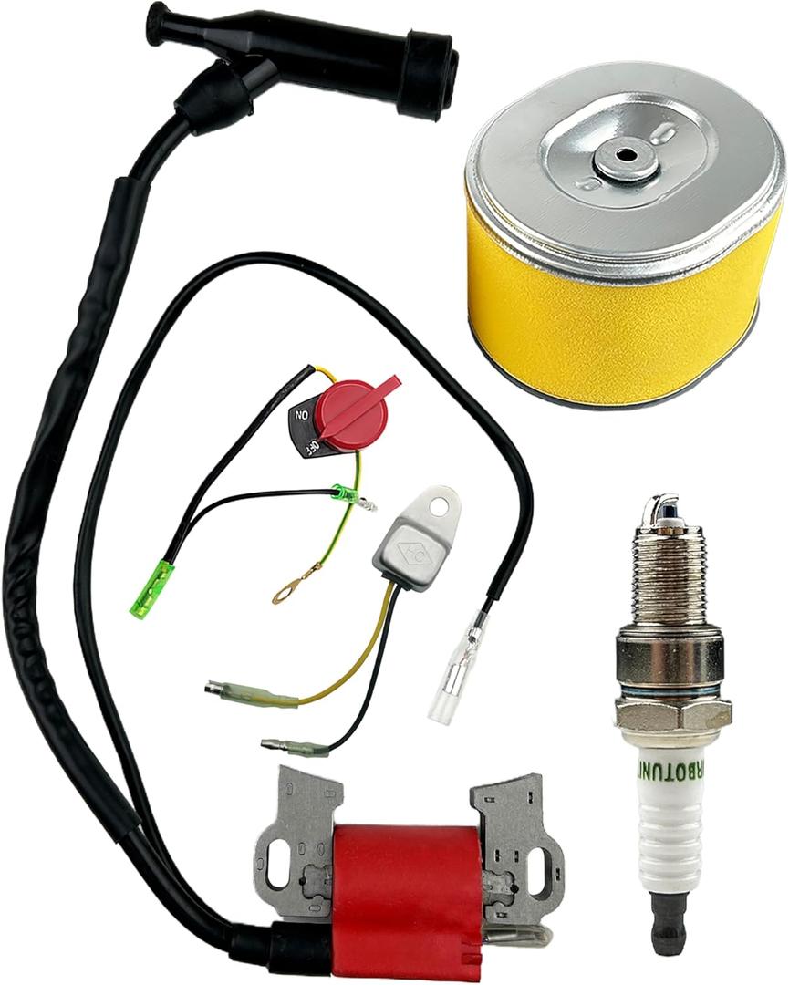 GX390 GX340 Ignition Coil Assembly for Honda & Clones Predator 420cc with Air filter for Honda 17210-ZE3-505 F6TC spark plug and On Off Switch Engine Kill Switch with Low Oil Sensor