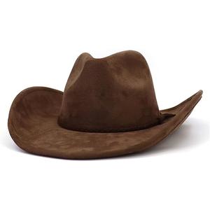 Western Cowboy Hat for Women Men Classic Fedora Hats Wide Brim Suede Cowboy Hat for Women with Buckle Belt, One Size