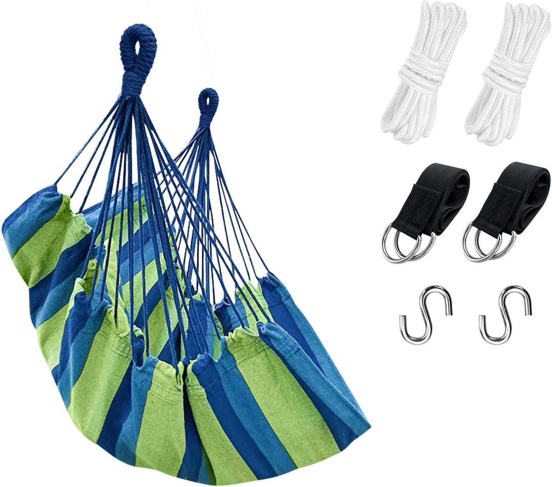 KPX Ourdoor Hanging Hammock Chair  Comfortable Tree Swing Chair Large Size 110X130cmWithout Pillows - 330 Lbs Weight Capacity (Blue/Green)