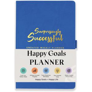 Surprisingly Successful Undated Weekly & Monthly Planner A5  Simple Goal Planning Journal, 52-Week 12-Month Layout, No Dates, Thick Paper, Flat Lay, Vegan Leather (Majorelle Blue)