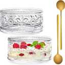 Glass Dessert Bowls, Serving Bowl with Gold Spoon Trifle Bowl Ice Cream Bowls For Dessert, Ice Cream, Cereal, Nuts, Pudding (Lily Flower-Set of 2, 15.5oz)