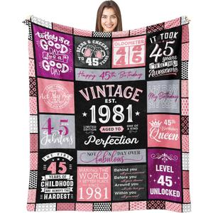45th Birthday Gifts for Women, 45 Year Old Birthday Gifts for Women, Happy 45 Bday Present for Woman, 1981 Gift for Woman Throw Blanket 60" X 50", Best Bday Present for 45 Year Old Female