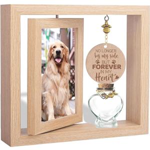 360 Rotating Pet Memorial Frame with Keepsake Jar  Double-Sided 4x6 Photo Display for Pet Loss  Perfect Remembrance Gift for Dog and Cat Owners