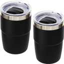 8 oz Small Coffee Cup with Magnetic Lid, Ceramic-Lined 18/8 Stainless Steel, Double-Wall Vacuum Insulated, Stackable, Dishwasher Safe, Mini Tumbler for On-the-Go, 2 Pack, Black