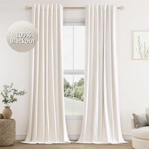 Guken Ivory Linen Blackout Curtains 120 Inch Length 2 Panels Set for Living Room Bedroom Back Tab Thermal Insulated 100% Black Out Linen Drapes Room Darkening Window Curtains 120 Inches Long