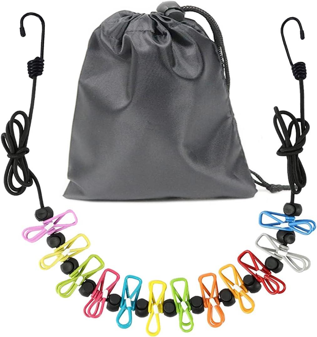 ClotheslineRetractable Portable Clothesline for TravelClothing line with 12 Clothes Clipsfor Indoor and Outdoor Laundry Drying lineOutdoor Camping Accessories (Colors)