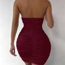 WDIRARA Women's Ruched Backless Halter Bodycon Dress Deep V Neck Sleeveless Mini Dresses Party Clubwear (Medium, Redwood)