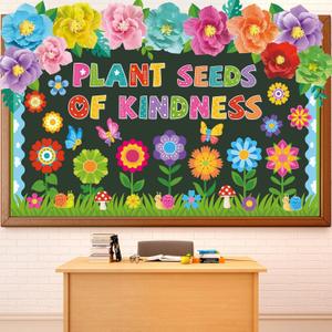 Capoda 3D Spring Flower Bulletin Board Decorations - Plant Seeds of Kindness Colorful Floral Butterfly Cutouts Classroom Spring Door Decorations for Classroom Wall School Office Party Supplies