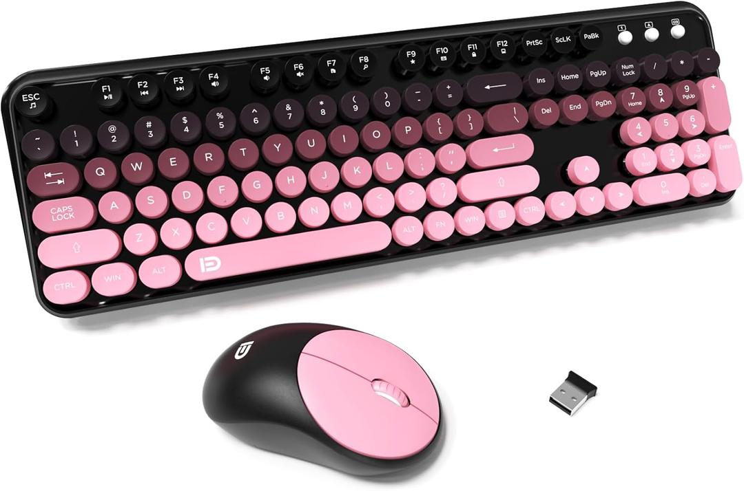 Wireless Keyboards and Mouse Combos, Colorful Cute Typewriter Full-Size Retro Creamy Keyboard, 2.4GHz Sleep Mode Office Quiet Wireless Keyboard and Mouse Set for Desktop Laptop PC Computer-BlackBerry (105 Keys Blackberry)