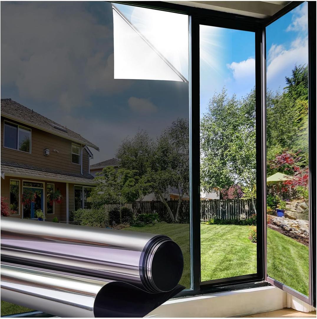 Window Tint for Home One Way Privacy Window Film Sun Blocking Reflective Removable Clings for Glass Windows See Out Not in Uv Heat Blocker Peel and Stick Mirror Summer House Window Tint