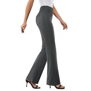 DLOODA Womens Dress Pants Stretchy Work Pants Business Casual Office Trousers Pull On Flare Slacks with 4 Pockets Dark Grey,S