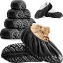 Premium Boot & Shoe Covers Disposable Booties - 100 Pack - Durable, Non-Slip, Non-Toxic, Water Resistant, Recyclable Protectors for Indoor & Outdoor - Large Size Fits Most Shoes (Black)