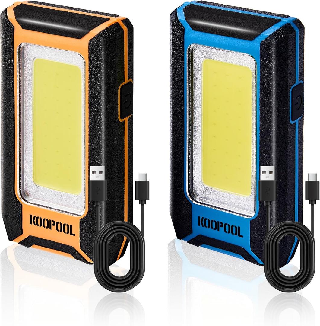 2-Pack Magnetic Work Light, Rechargeable LED Flashlight, Portable Lights, 40w 1500 Lumens, 6500k, Metal Hanging Hook, 3 Lighting Modes for Car Repairing, Camping, Hiking, Fishing, Backpacking