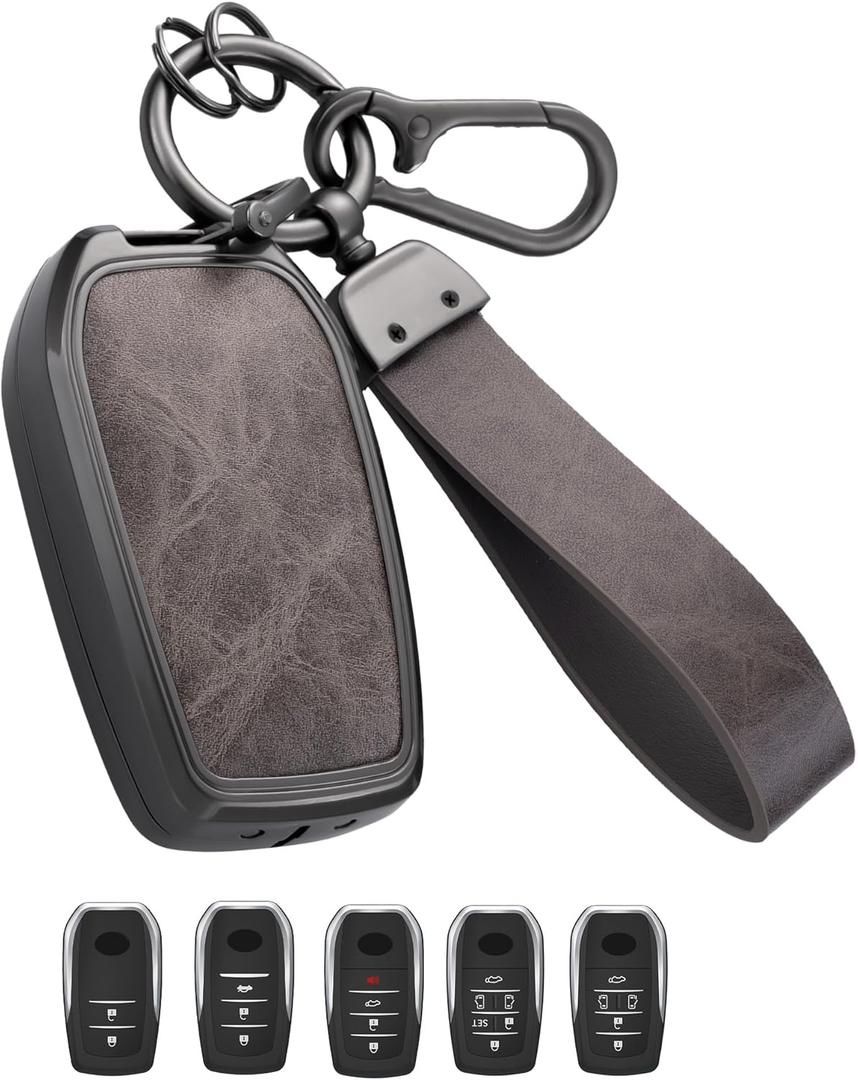 Key Fob Cover with Heavy-duty Keychain for Toyota Camry Sienna Venza Hilux Fortuner Highlander Corolla Prius (Gray)
