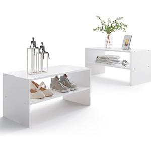 2-Tier Stackable White Shoe Rack, Wooden 2-Shelf Shoe Organizer Freestanding Shoe Storage Stand for 6-9 Pairs, Perfect for Closet, Entryway, Office Use - White(Pack of 2)