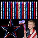 WODMAZ Fourth of July Glow Sticks, 24 PCS Patriotic Red Blue White Glow Sticks in Different Pattern Designs for Independence Day Memorial Day Party Favors Supplies