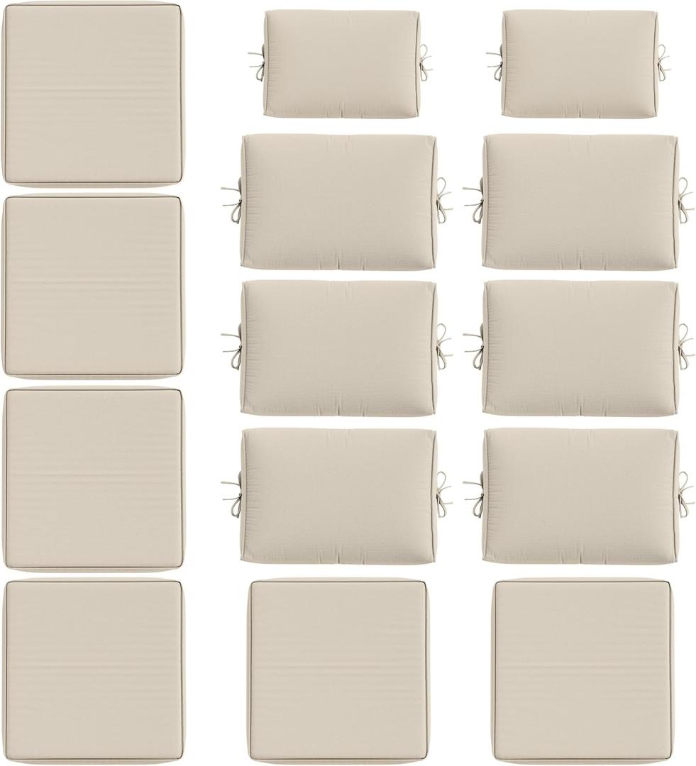 14 Pcs Outdoor Cushion Slipcovers All-Weather Patio Cushion Covers, Replacement Waterproof with Zipper for Patio Furniture, Sectional Couch 3 Sizes, Covers Only, 26" X 26" X 4"