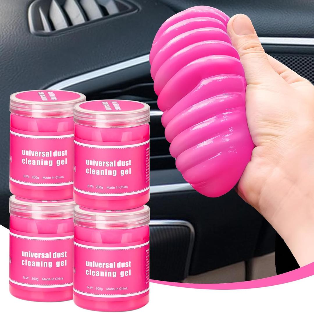 4 Pack Car Cleaning Gel, Pink Car Cleaning Putty, Universal Auto Detailing Tools Car Slime for Air Vent, Dashboard and Keyboard, Auto Accessories for Women (4 Pack(28oz))