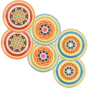 Bico Tunisian Pattern Appetizer Plates Set of 6, 6 Inch Small Ceramic Dessert Plates for Snacks, Salad, Tablescape, Microwave and Dishwasher Safe, Gift for Housewarming and Thanksgiving