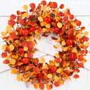 Artificial Fall Wreath 22 inch Fall Wreaths for Front Door with Pumpkin Eucalyptus Leaves Berries and Pine Cones Autumn Wreaths for Indoor Outdoor Thanksgiving Harvest Festival Celebrations