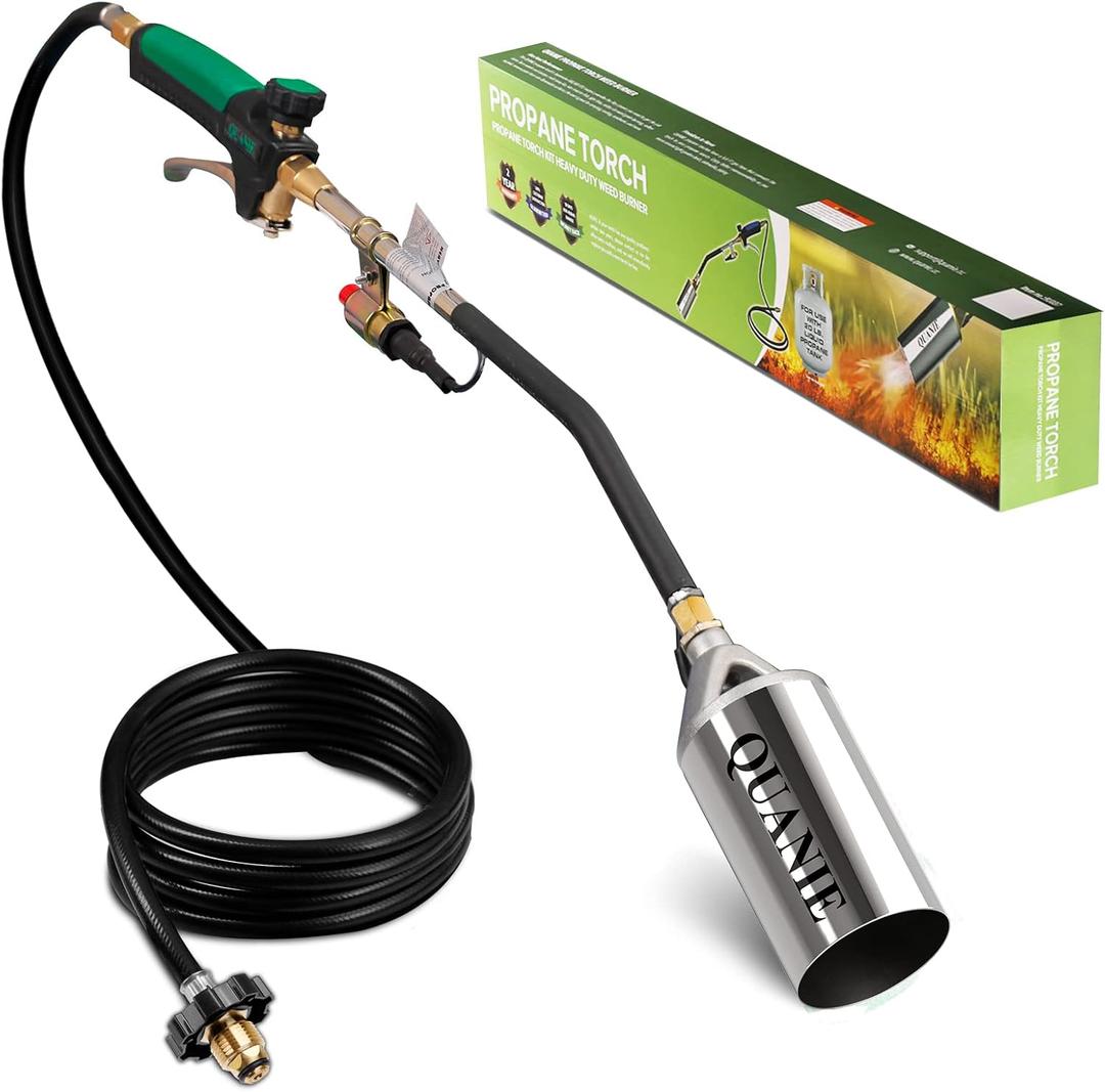 Propane Torch Burner Weed Torch High Output 1,800,000 BTU with 10FT Hose,Heavy Duty Blow Torch with Flame Control and Turbo Trigger Push Button Igniter,Flamethrower for Garden Wood Ice Snow Road(Green