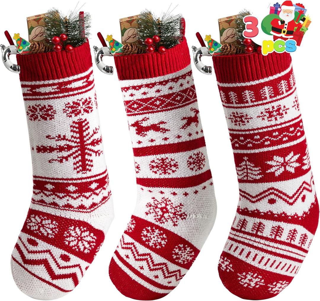 JOYIN 3 Pack 18" Knit Christmas Stockings, Large Rustic Yarn Xmas Stockings for Family Holiday Decorations