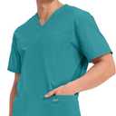 Cherokee Men's V-Neck Top Traditional fit with 4 Pockets, Ultra Soft, Durable, Fade Resistant, 2-Way Stretch Fabric - Teal Blue (XXL)