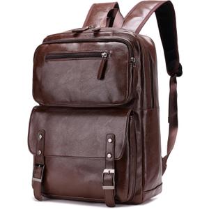 PU Casual Backpack Men's casual backpack Leather laptop backpack Daily commuter leather backpack College backpack (Brown), Large