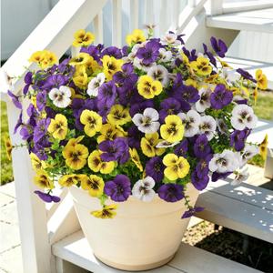 INQCMY Artificial Fake Pansy Flowers for Outdoor, 12 Pcs Faux Silk Pansies Spring Summer Flowers for Outside for Planter Pot Porch Yard Patio Front Door Window Box Home Decor