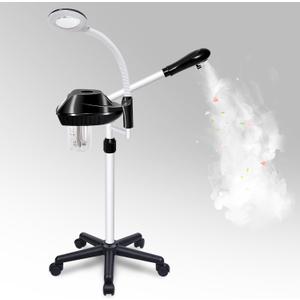 Professional Facial Steamer, 2 in 1 Facial Steamer on Wheels with 5X Magnifying Lamp, Steamer for Face Adjustable Height, Steamer for Facial for Salon, Spa and at Home Use (Large)