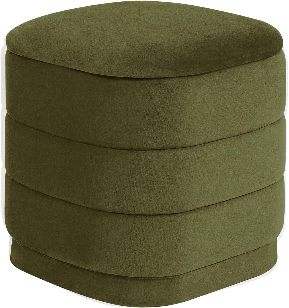 15" Velvet Storage Ottoman with Tray, Foldable Square Ottoman Footrest with Reversible Wood Lid, Collapsible Storage Footstool for Bedroom, Living Room, Dorm, Olive Green