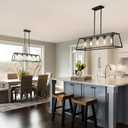 Kitchen Island Lighting,5-Light Black Chandeliers for Dining Room Light Fixtures Over Table, Farmhouse Rectangle Chandelier Island Lights for Kitchen with Cylinder Clear Glass, L40" - 5 Light