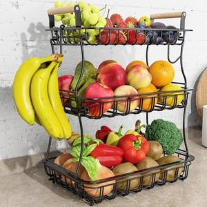 EACONPT 3-Tier Fruit Basket Bowl for Kitchen Countertop with 2 Banana Hanger,Detachable Fruit Vegetable Stand Storage Rack Organizer for Bread Veggies Snack