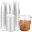 50 Sets Clear Plastic Cups with Strawless Sip Lids, Thickened Clear Disposable Plastic PET Crystal Cups for Iced Coffee, Smoothie, Cold Beverage, Drink Shops and Party Catering (10 oz)