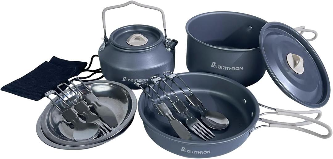 13-Piece Camping Cookware Set with Anti-Scald Silicone Handles, Lightweight Non-Stick Aluminum Pots and Pans, Compact Mess Kit for Backpacking & Survival