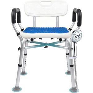Shower Chair for Inside Shower 500lbs - Bariatric Shower Seat with Arms & Back, 6 Height Adjustment & Reinforced Crossbars for Elderly/Disabled Adults, Blue