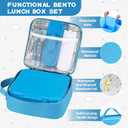 MAISON HUIS Bento Lunch Box with 8oz Soup Thermo, 5-Compartment Leak-Proof Container, Thermo Hot Food Jar and Insulated Lunch Bag, BPA Free,Travel, School (Blue)