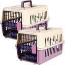 Fiwochic 2 Set Hard Plastic Pet Carrier Breathable Dog Cat, Purple White